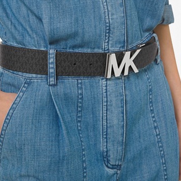 MICHAEL MICHAEL KORS Reversible Silver Logo MK buckle reversed black/Brown Med. - Picture 1 of 7